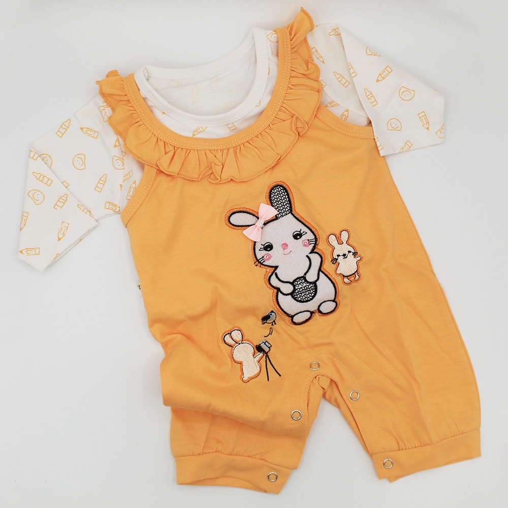 Baby Girl Bodysuit Cute Rabbit Dungaree Romper with Shirt