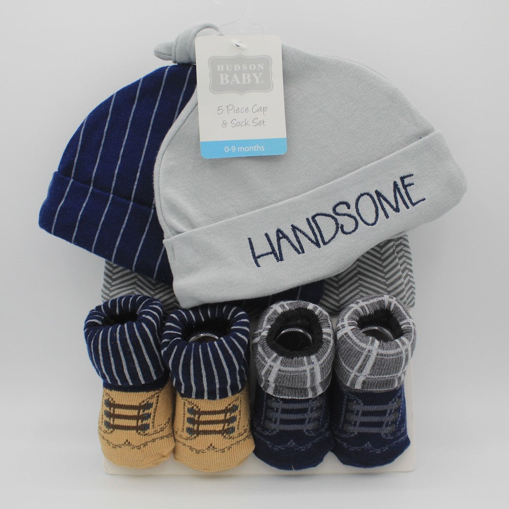 Imported Hudson baby 5 piece cap and socks booties set for 0-9 months