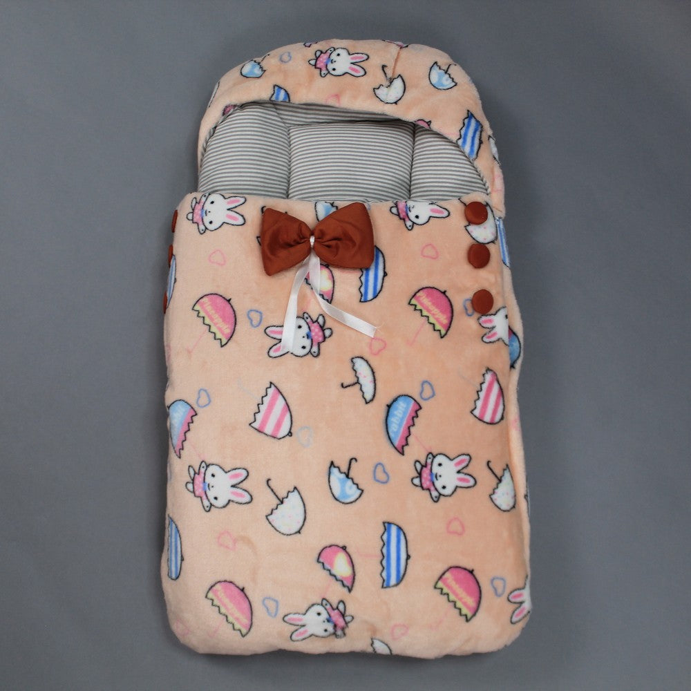 Fancy Velvet Bow Six Buttons Style Hooded Baby Carry Nest