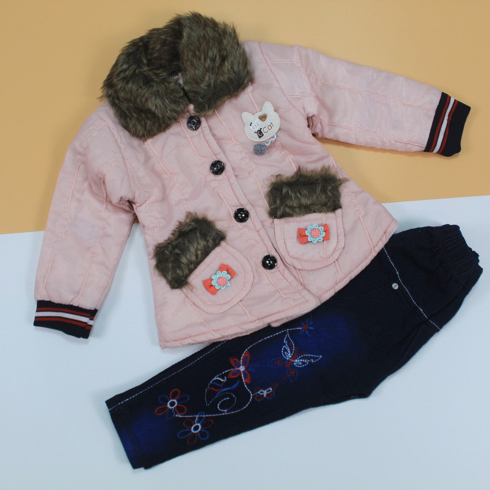 Winter Warm Love Leather Jacket and Jeans Pant for 6 Months to 5 Years
