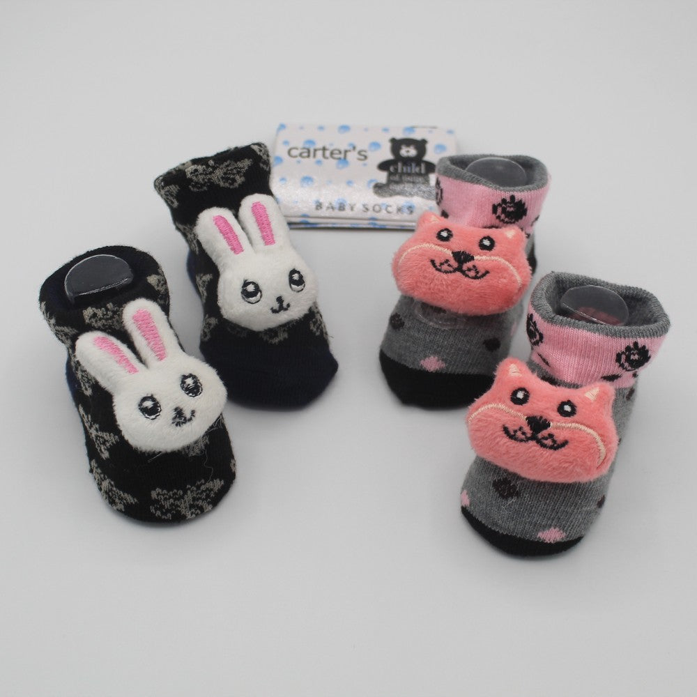 Pack of 2 Pairs Cartoon Character Face Booties For 0-12 Months