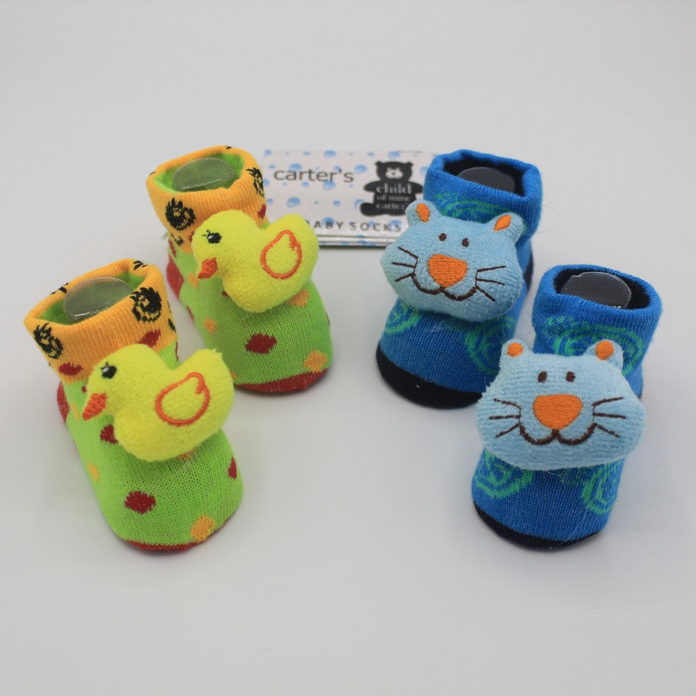 Pack of 2 Pairs Cartoon Character Face Booties For 0-12 Months