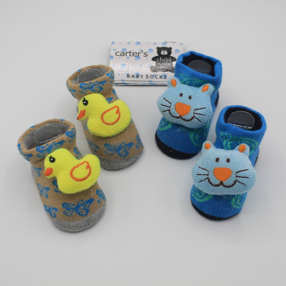 Pack of 2 Pairs Cartoon Character Face Booties For 0-12 Months