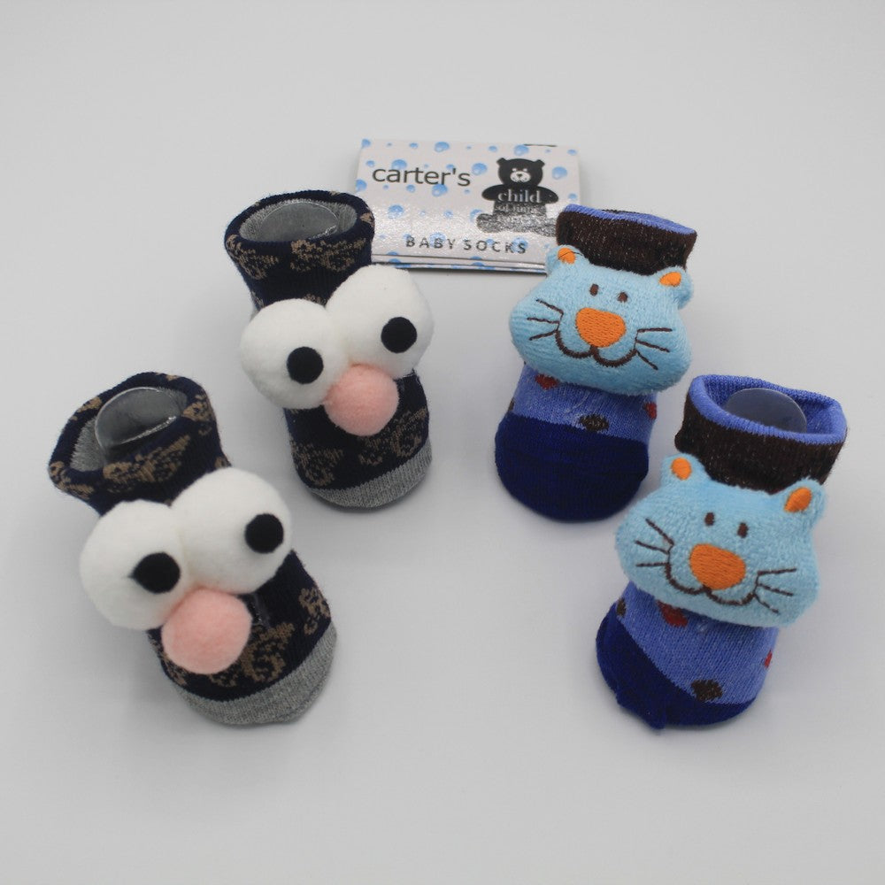 Pack of 2 Pairs Cartoon Character Face Booties For 0-12 Months