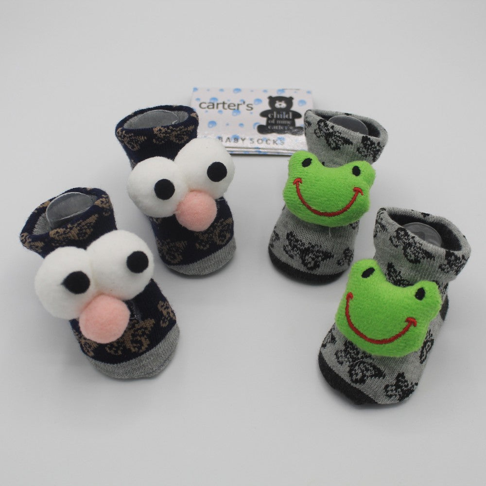 Pack of 2 Pairs Cartoon Character Face Booties For 0-12 Months