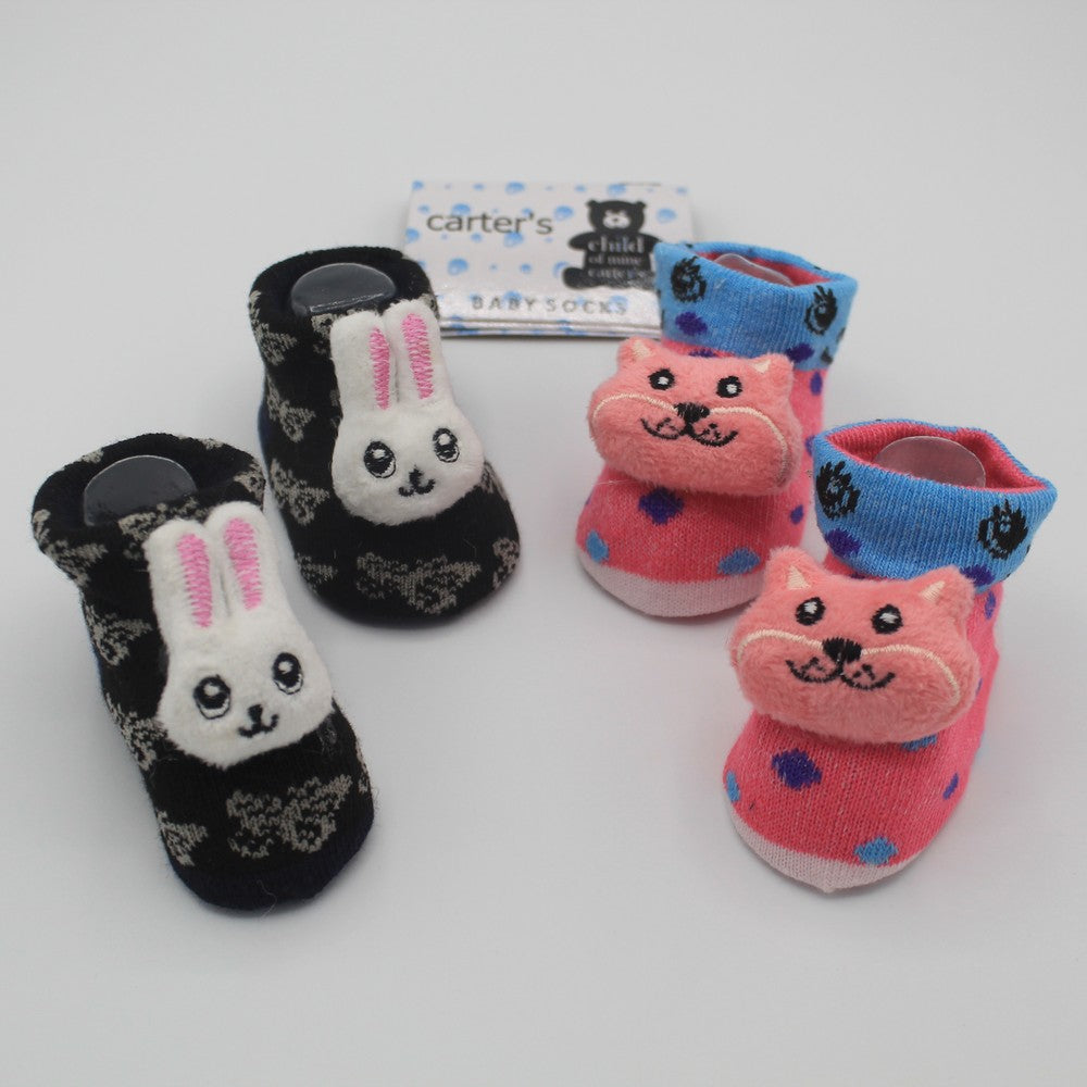 Pack of 2 Pairs Cartoon Character Face Booties For 0-12 Months