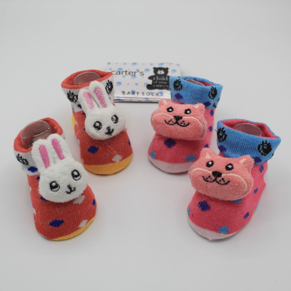 Pack of 2 Pairs Cartoon Character Face Booties For 0-12 Months