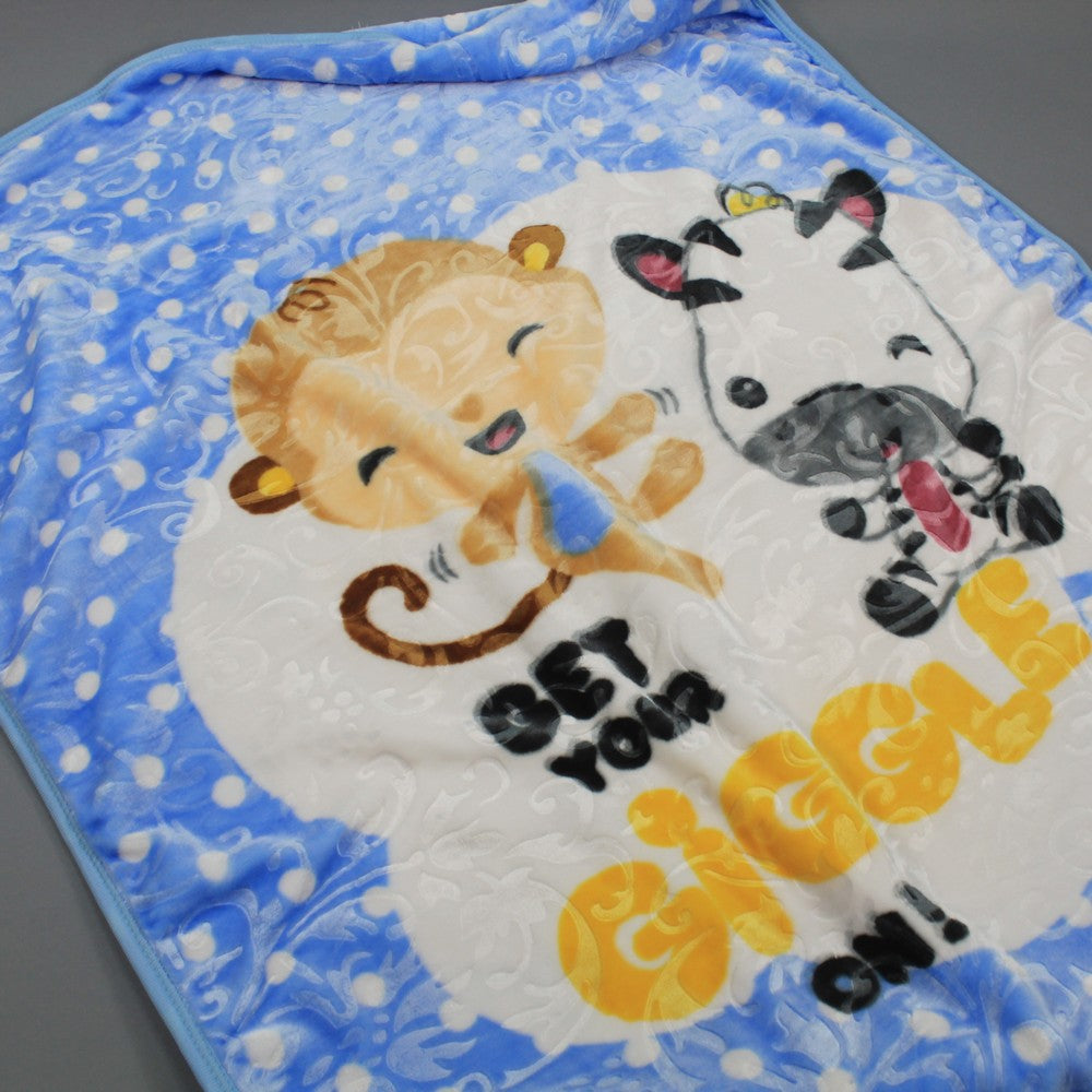 Super Soft Kids Double Ply Embossed Blanket for 3-10 Years Blue Zebra