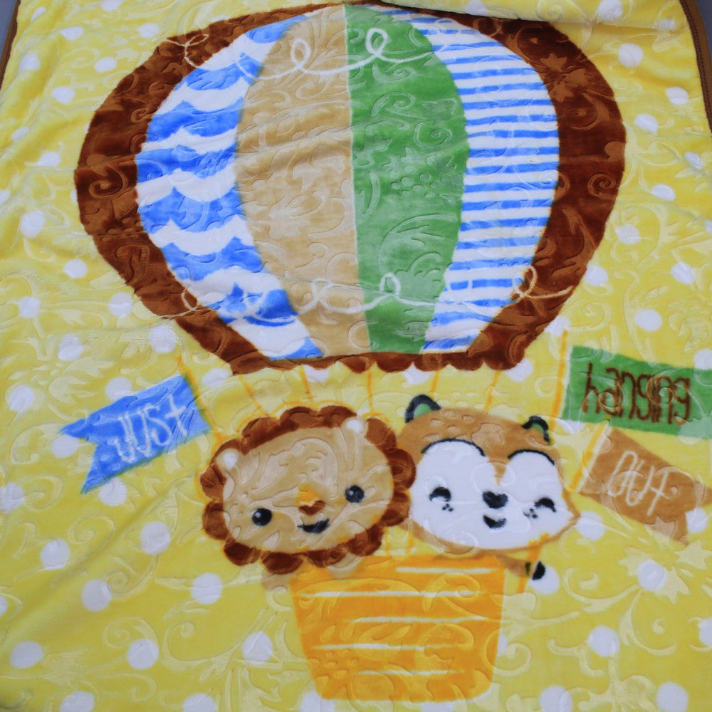 Super Soft Kids Double Ply Embossed Blanket for 3-10 Years Yellow Lion