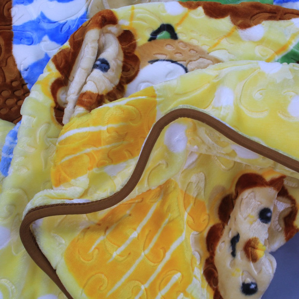 Super Soft Kids Double Ply Embossed Blanket for 3-10 Years Yellow Lion