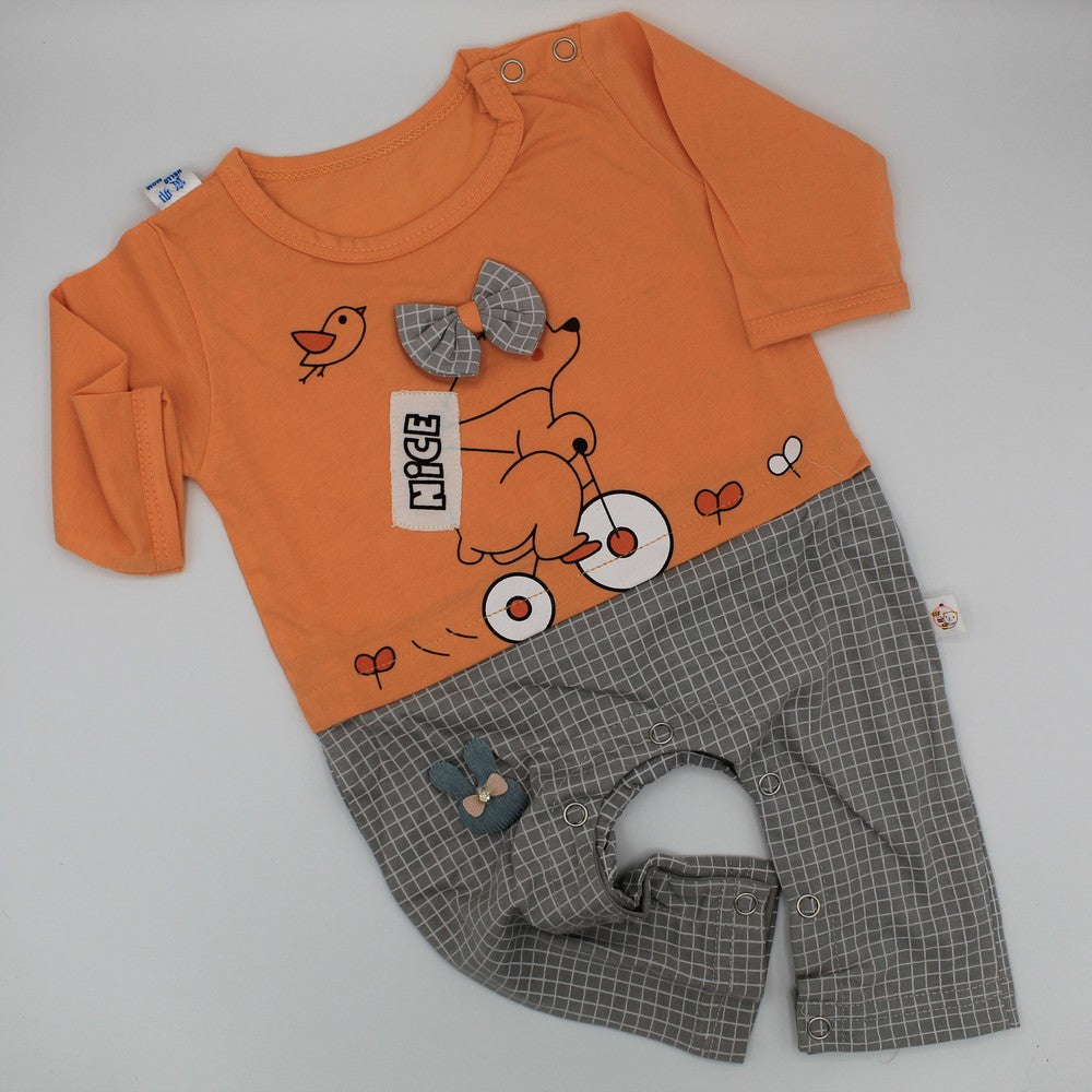 Baby Girl Nice Bow Cycle Long Sleeves Romper Jumpsuit Overall for 0-12 Months