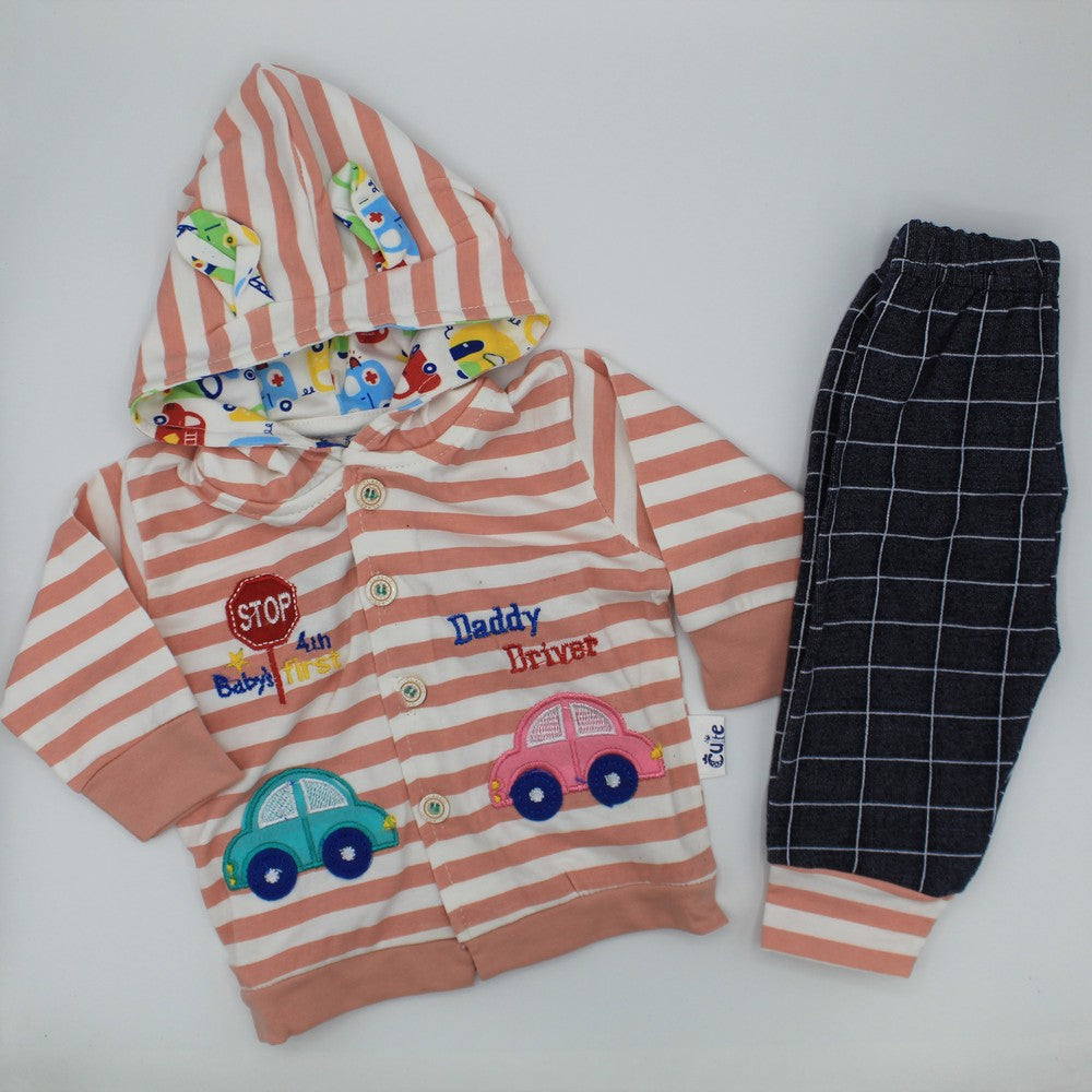 Newborn Daddys Driver Hoodie Full Sleeves Dress for 0-3 Months