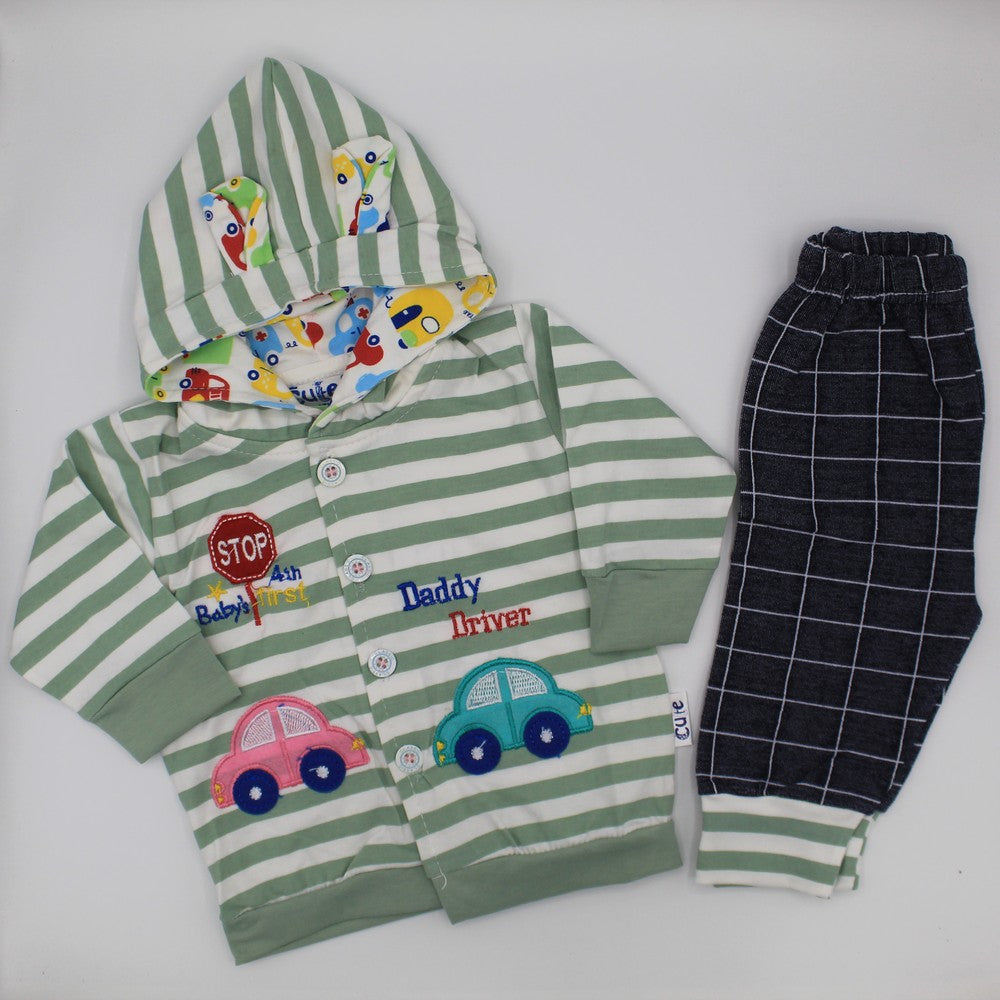 Newborn Daddys Driver Hoodie Full Sleeves Dress for 0-3 Months