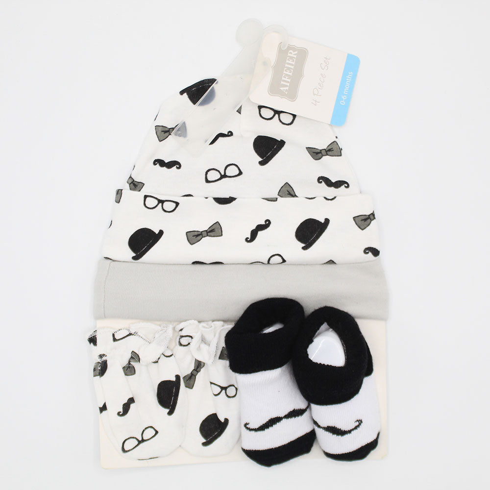 Imported Baby Cap Mittens and Booties 4 Piece Set for 0-6 Months