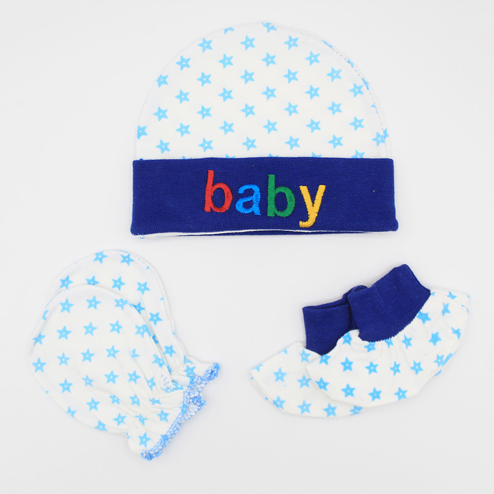 Newborn 3 Pcs Cap Mittens and Booties Set for 0-3 Months