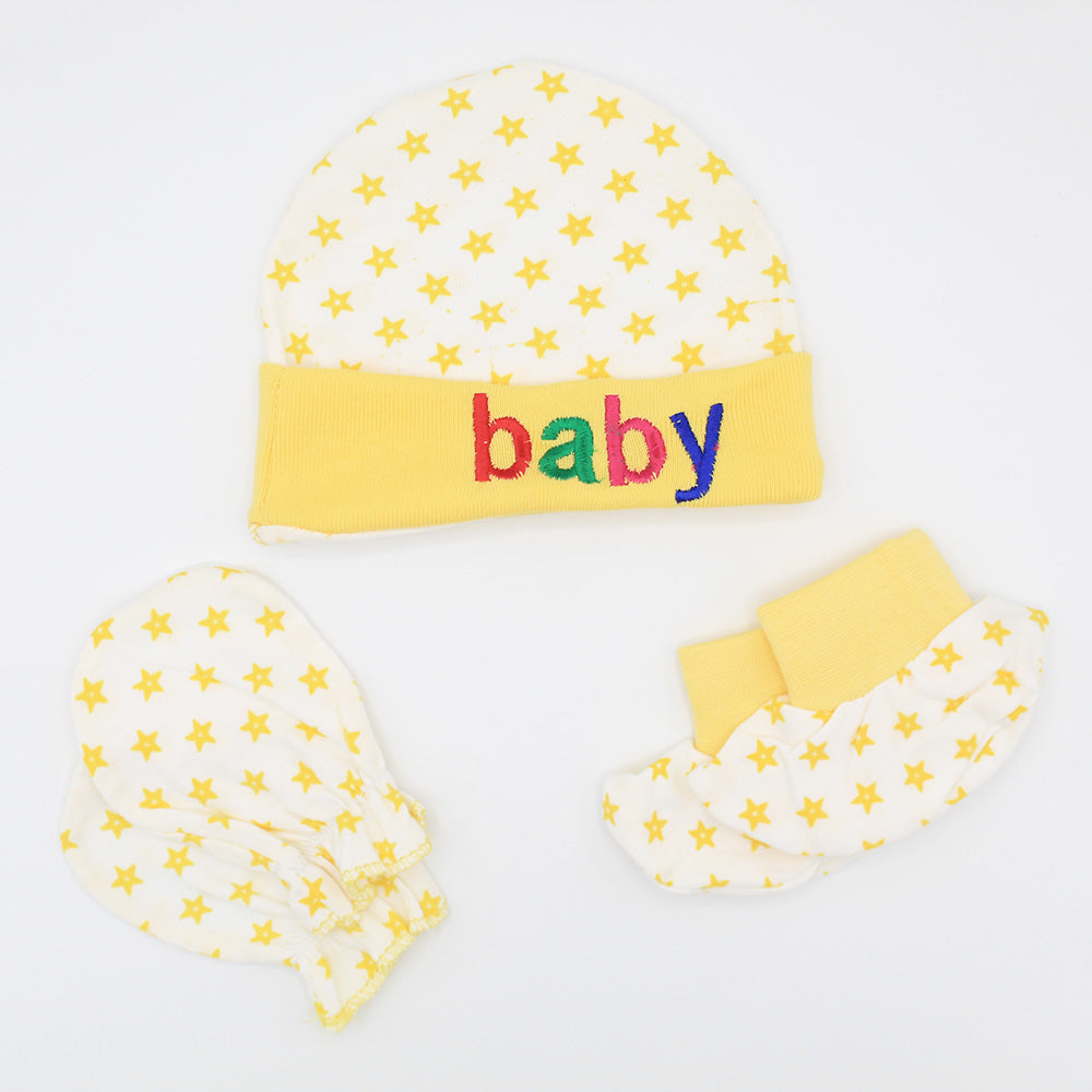 Newborn 3 Pcs Cap Mittens and Booties Set for 0-3 Months