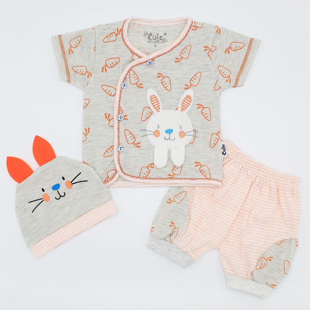 Newborn Baby Cute Cat Half Sleeves Dress with Cap for 0-3 Months