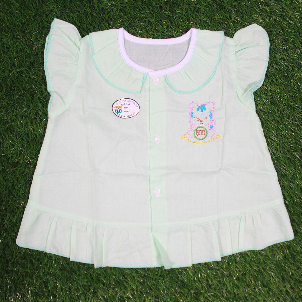 Imported Thailand Baby Girl Cool Cat Cotton Stuff Fly Sleeves Frock Jabla Shirt for 0-6 Months