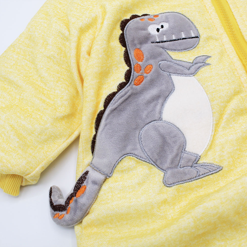 Imported Winter Baby Dino Full Polyester Filled Quilted Velvet Hooded Character Zipper Romper Snowsuit for 3-6 Months
