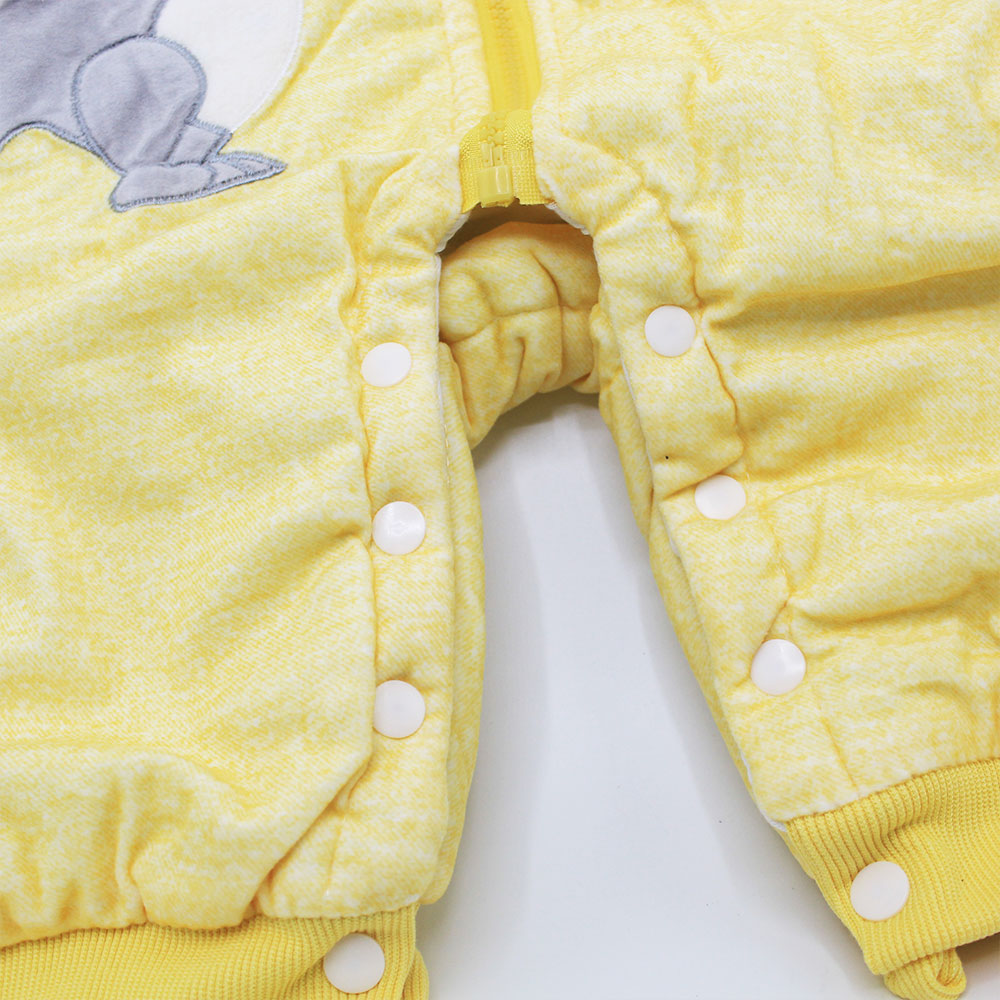 Imported Winter Baby Dino Full Polyester Filled Quilted Velvet Hooded Character Zipper Romper Snowsuit for 3-6 Months
