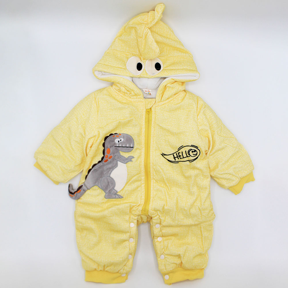Imported Winter Baby Dino Full Polyester Filled Quilted Velvet Hooded Character Zipper Romper Snowsuit for 3-6 Months