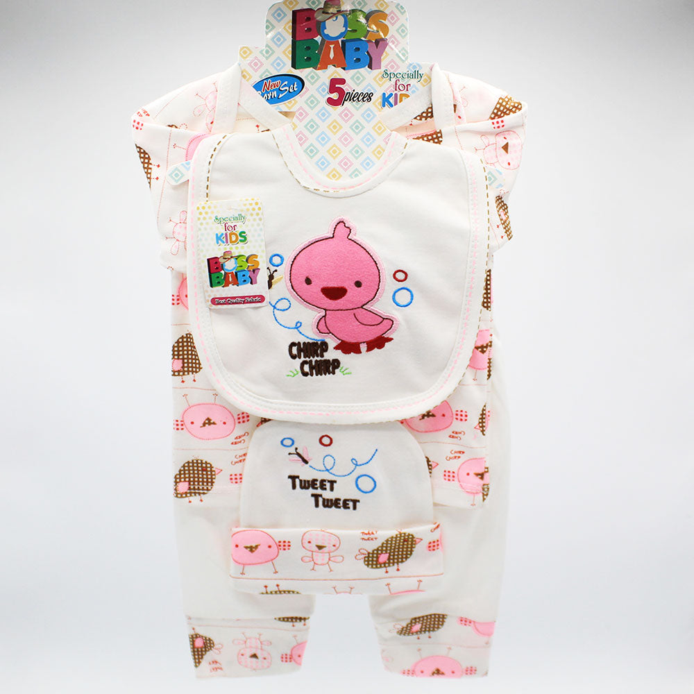 Newborn Baby 5 Pcs 3D Chick Tweet Soft Cotton Summer Starter Set for 0-6 Months
