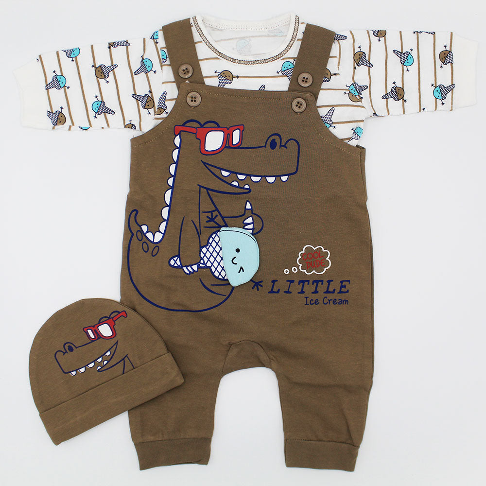 Newborn Baby Cool Dude Ice Cream Full Sleeves Dungaree Romper for 0-3 Months