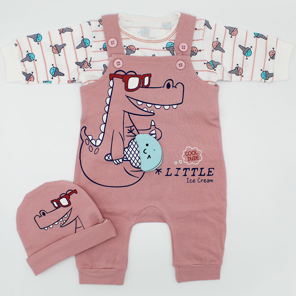Newborn Baby Cool Dude Ice Cream Full Sleeves Dungaree Romper for 0-3 Months