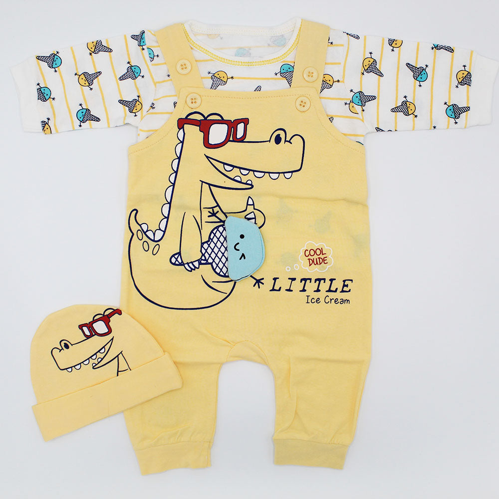 Newborn Baby Cool Dude Ice Cream Full Sleeves Dungaree Romper for 0-3 Months
