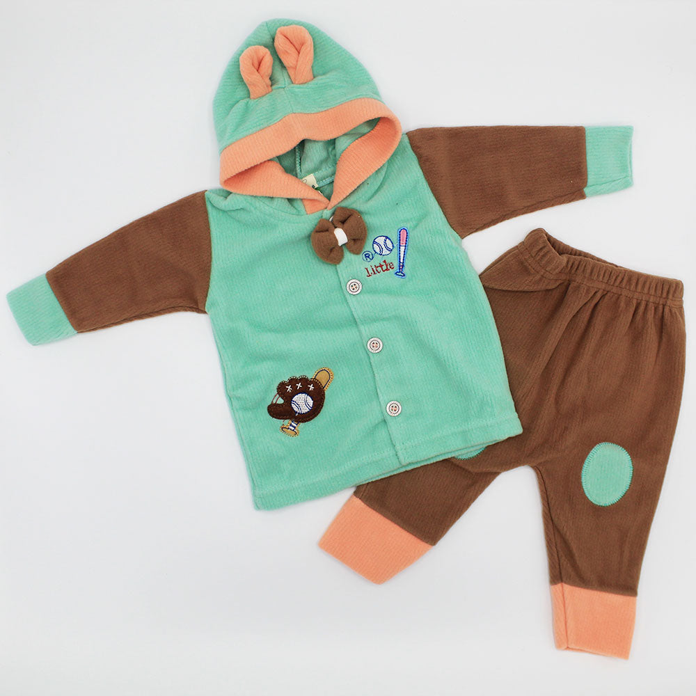 Newborn Baby Little Champ Winter Fleece Hoodie Dress for 0-3 Months