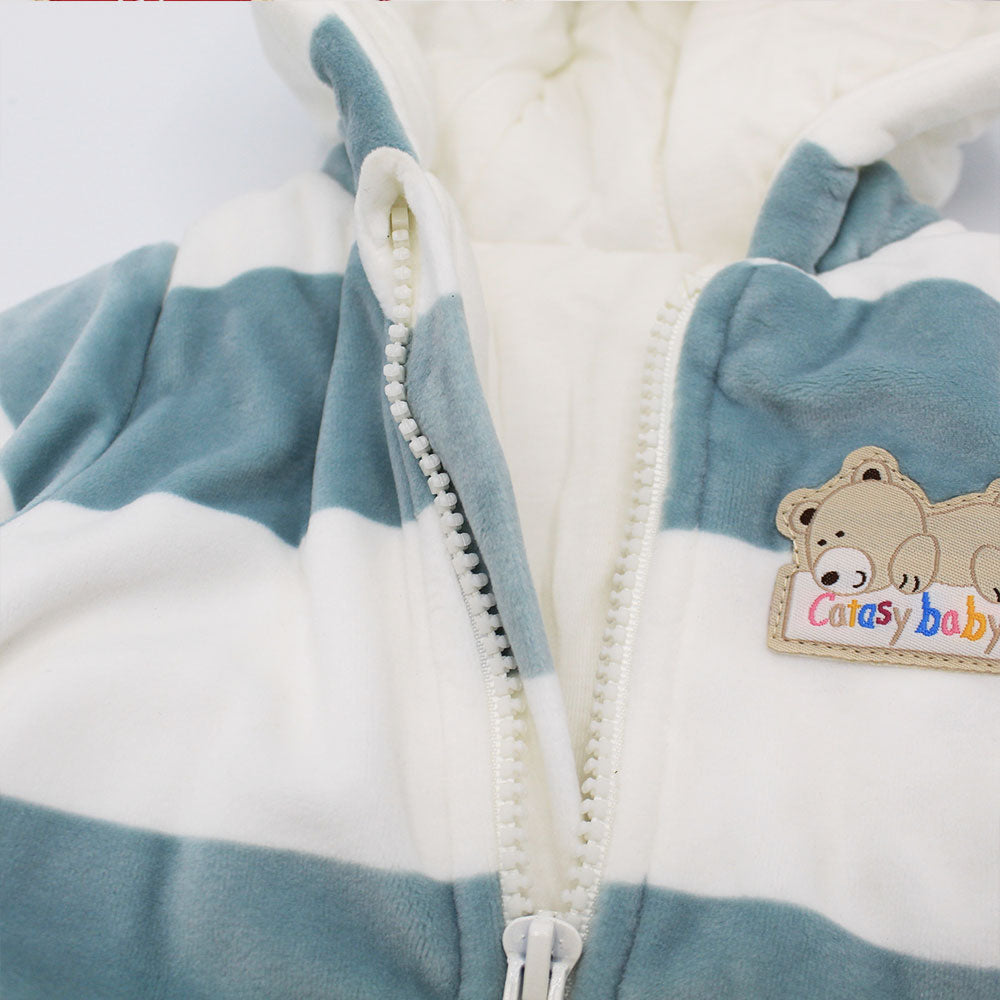 Imported Winter Baby Cute Bear Car Full Polyester Filled Velvet Hooded Zipper Romper for 0-24 Months