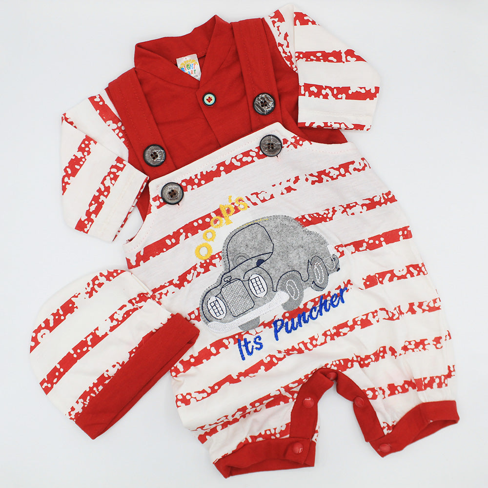 Newborn Baby Car Long Sleeve Dungaree Romper with Cap for 0-3 months