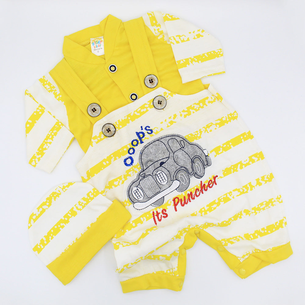 Newborn Baby Car Long Sleeve Dungaree Romper with Cap for 0-3 months