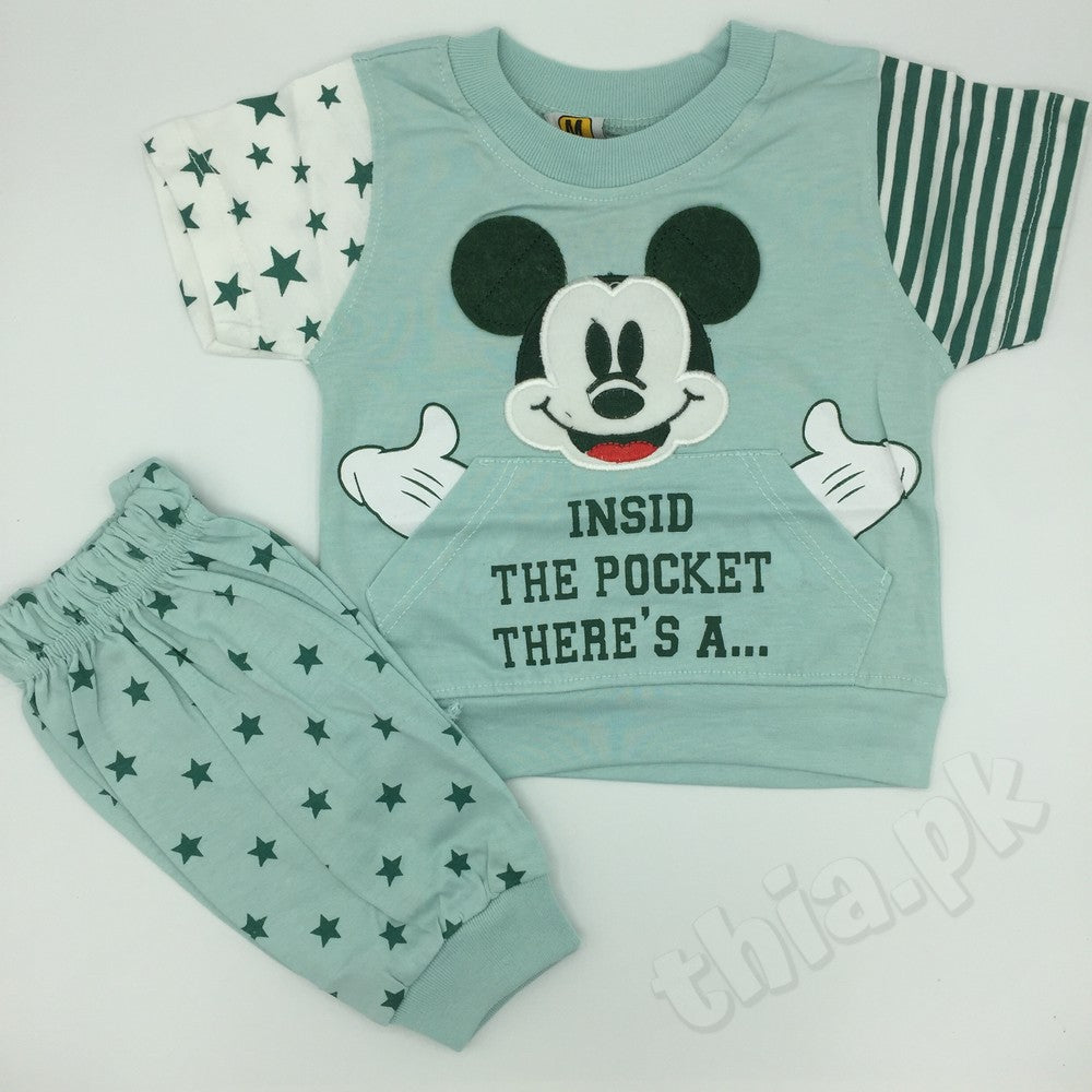 2 Pcs Mickey inside the pocket Suit Set for 3-6 & 6-9 months