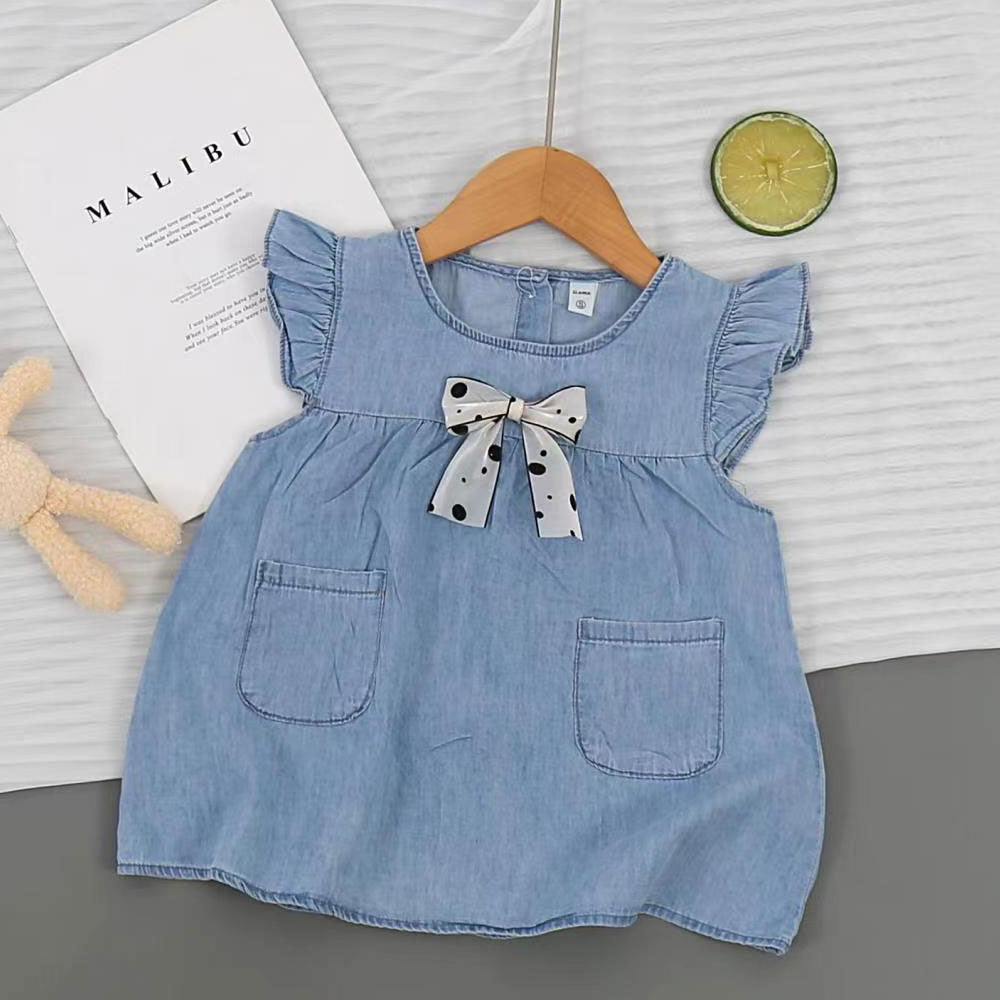 Imported Girls Denim Sleeveless Fly Frock Shirt for 12 Months - 5 Years
