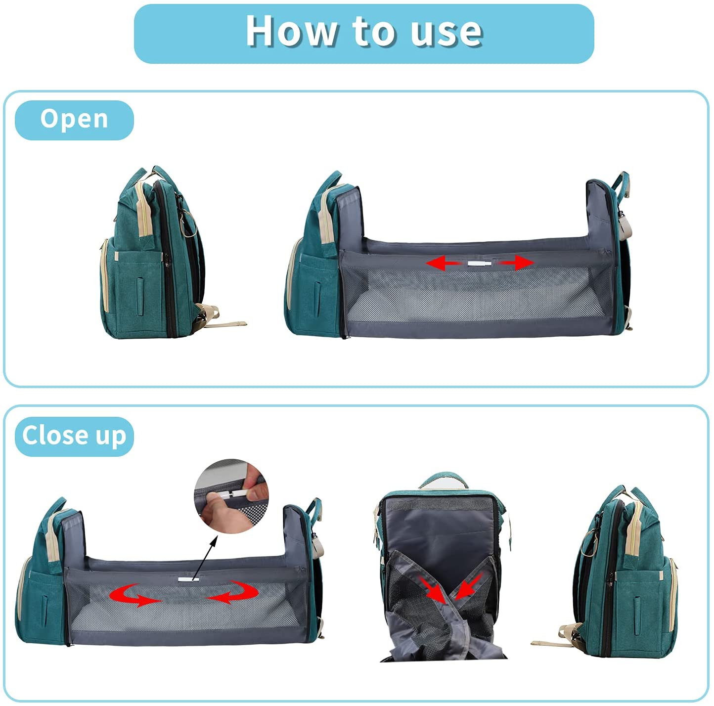 Imported Multifunctional Portable Folding Diaper Bag and Portable Baby Bed Large Backpack