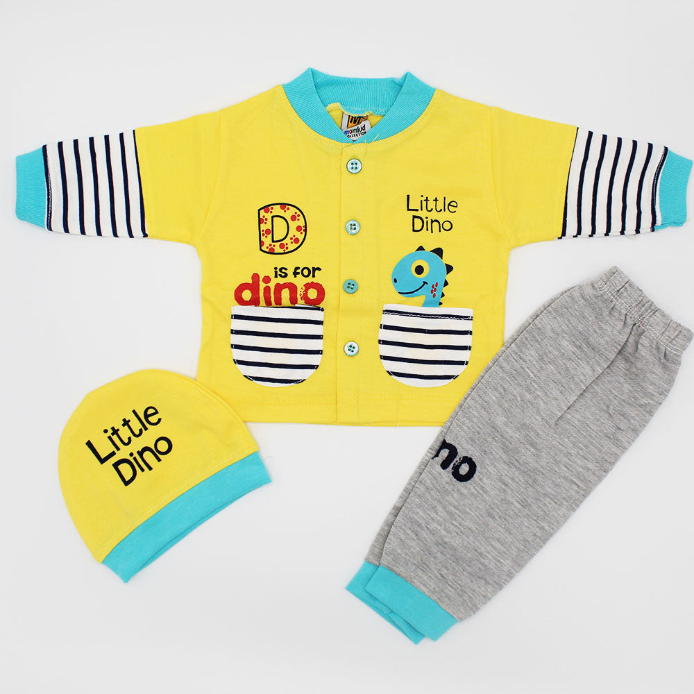 Newborn Baby Little Dino Full Sleeves Dress for 0-3 Months