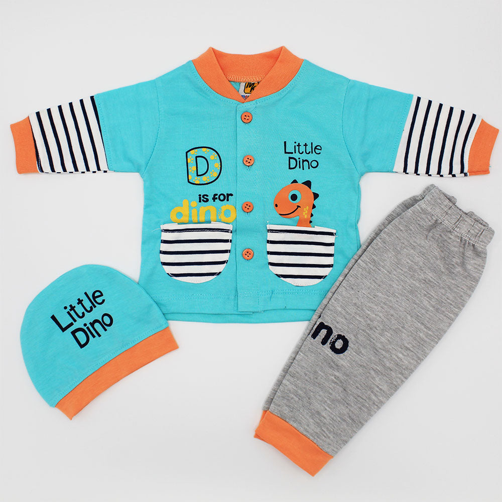 Newborn Baby Little Dino Full Sleeves Dress for 0-3 Months