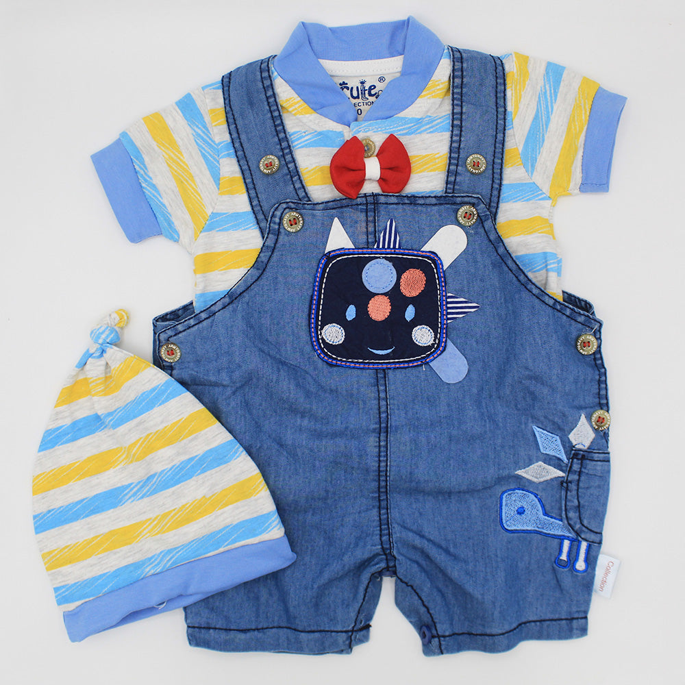 Newborn Baby Cute Dino Denim Dungaree Romper Dress for 0-3 Months