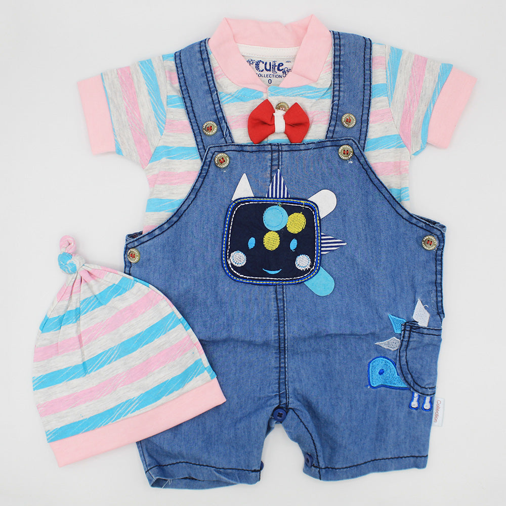 Newborn Baby Cute Dino Denim Dungaree Romper Dress for 0-3 Months