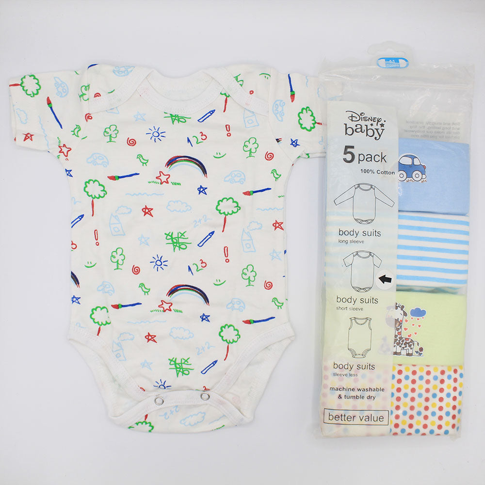Imported Set of 5 Bodysuit Half Sleeves Bodysuit Onesie Romper for 0-23 Months