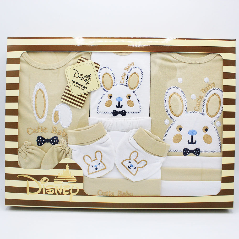 Newborn Baby Gift Box 10 Pcs Two Colored Embroidered Bunny Soft Cotton Summer Starter Set for 0-6 Months