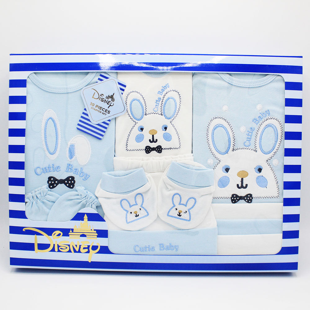 Newborn Baby Gift Box 10 Pcs Two Colored Embroidered Bunny Soft Cotton Summer Starter Set for 0-6 Months