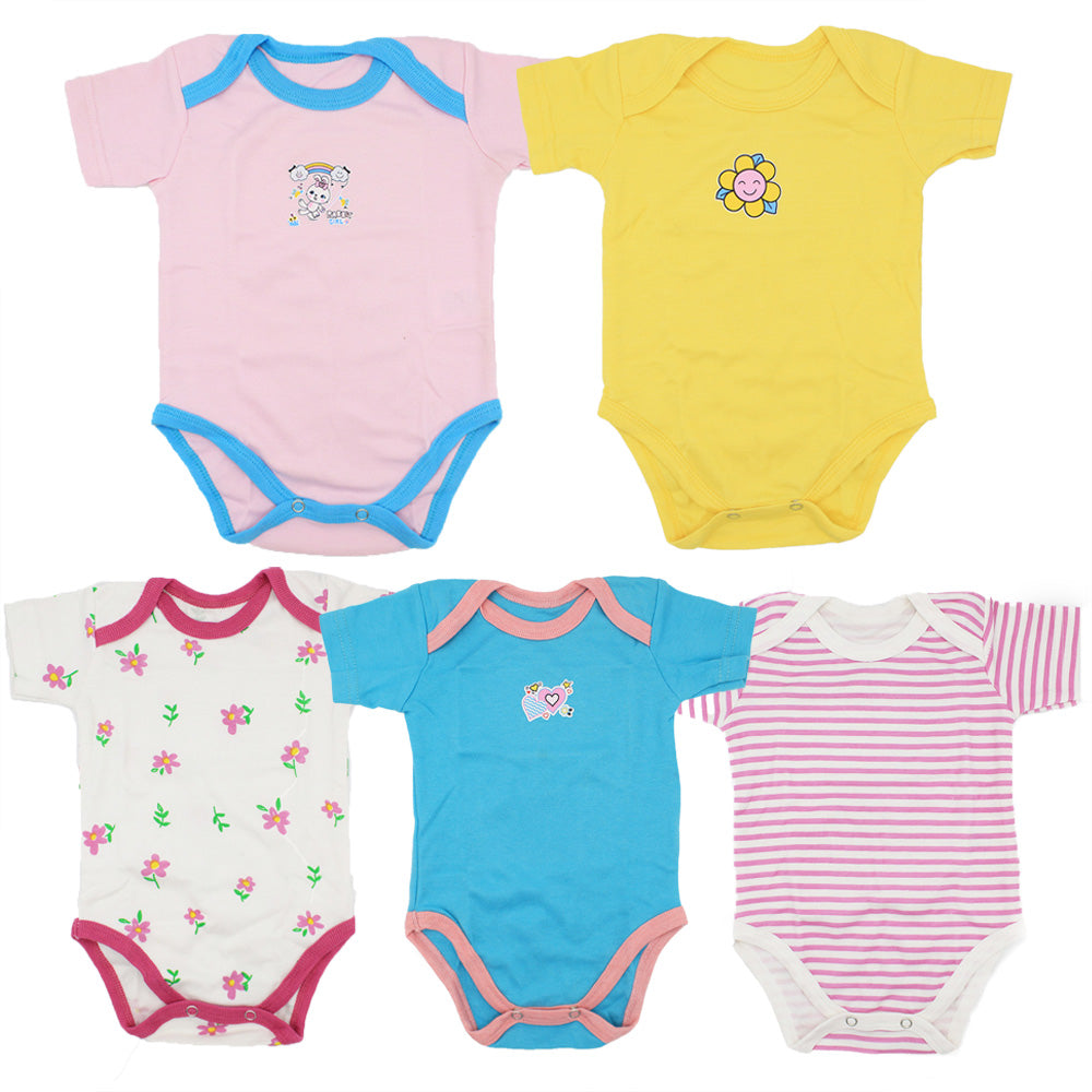 Imported Set of 5 Bodysuit Half Sleeves Bodysuit Onesie Romper for 0-23 Months
