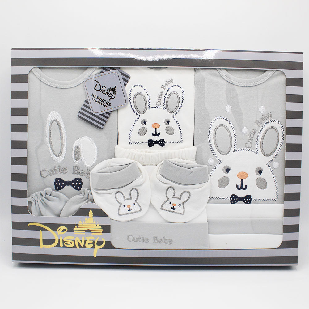 Newborn Baby Gift Box 10 Pcs Two Colored Embroidered Bunny Soft Cotton Summer Starter Set for 0-6 Months