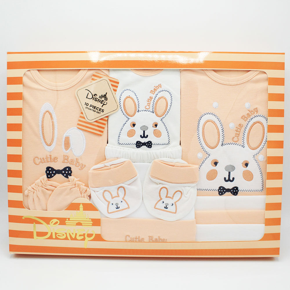 Newborn Baby Gift Box 10 Pcs Two Colored Embroidered Bunny Soft Cotton Summer Starter Set for 0-6 Months