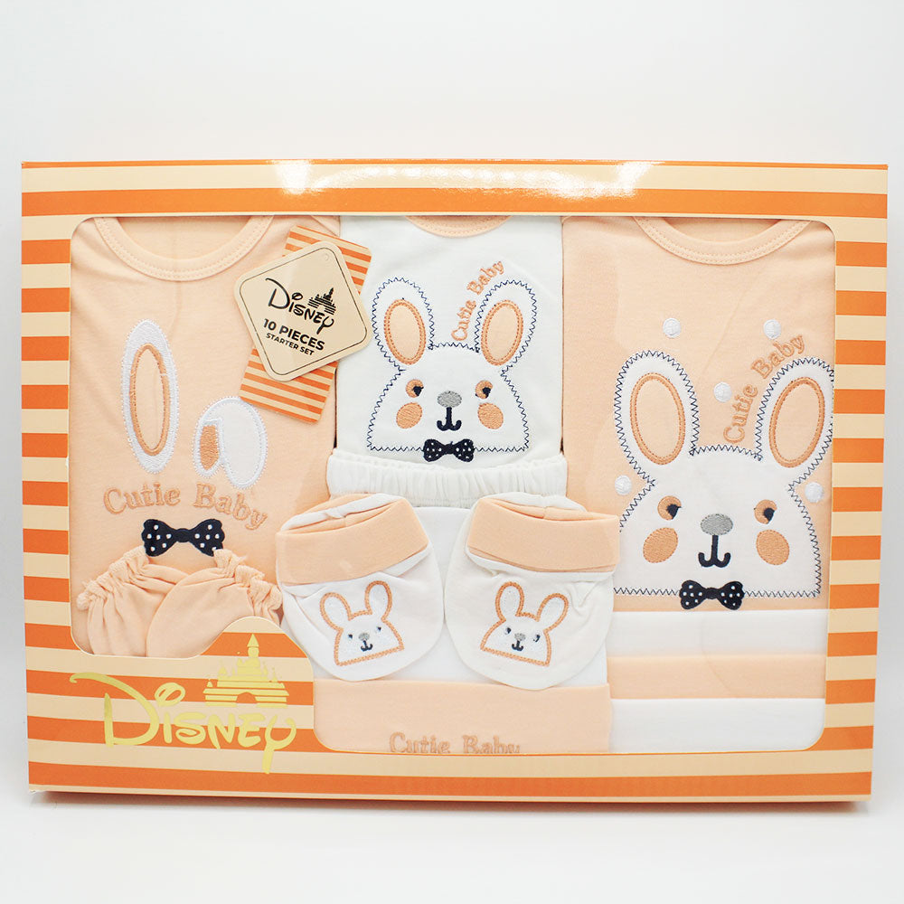Newborn Baby Gift Box 10 Pcs Two Colored Embroidered Bunny Soft Cotton Summer Starter Set for 0-6 Months
