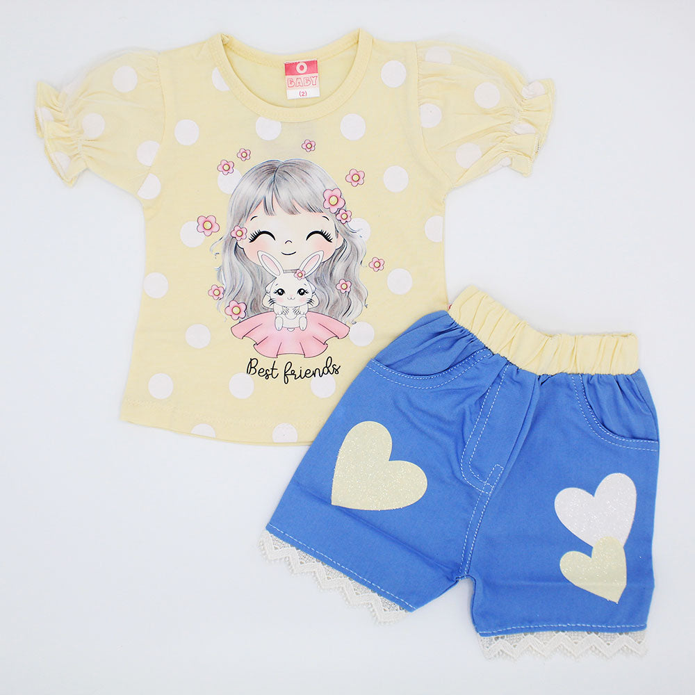Baby Girl Cute Doll Shirt with Hearts Short Pant for 4-18 Months