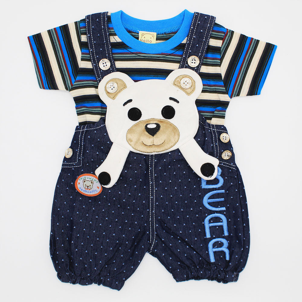 Baby 3D Bear Hug Denim Dungaree Romper Dress for 0-12 Months