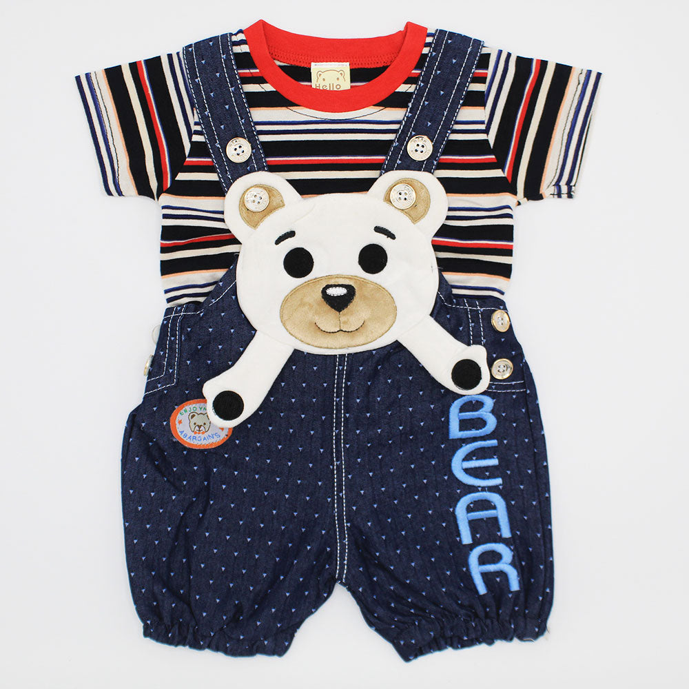 Baby 3D Bear Hug Denim Dungaree Romper Dress for 0-12 Months